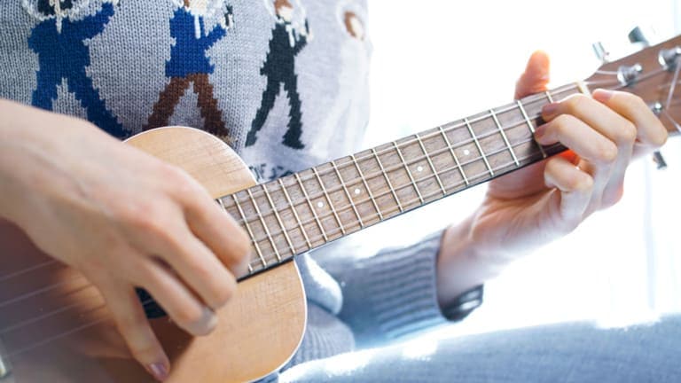 Lisa at the Studio with her Ukulele