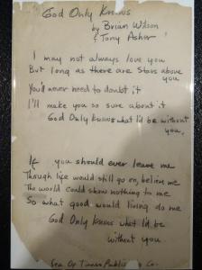 Brian Wilson handwritten lyrics